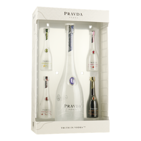 PRAVDA Giftpack 0,70 ltr.Vodka + 4x5cl. mini(ci/ra/ch/es)