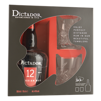 DICTADOR Aged Rum 12 Years 0,70 ltr giftpack + 2 glazen