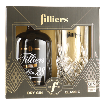 FILLIERS Dry Gin 28 GV 0,50 ltr + longdrink glas