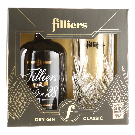 FILLIERS Dry Gin 28 GV 0,50 ltr + longdrink glas