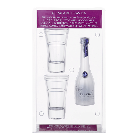 PRAVDA Vodka miniatuur 5cl + 2 glaasjes