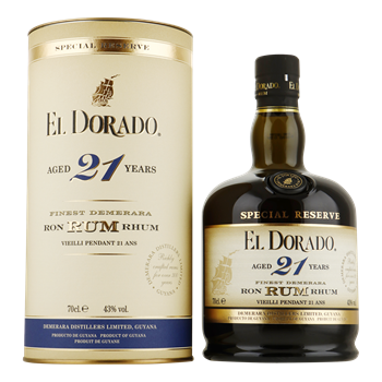 EL DORADO rum 21 Years Old 43%  0,70 ltr.+ koker