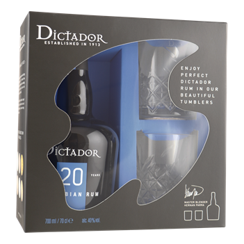 DICTADOR Aged Rum 20 Years 0,70 ltr giftpack + 2 glazen
