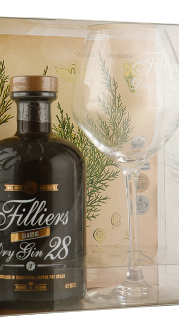 FILLIERS Dry Gin 28 geschenk 0,5 ltr + glas