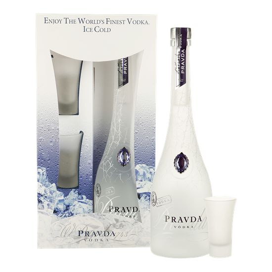 PRAVDA Vodka Giftbox 0,70 liter + 2 shotglasses