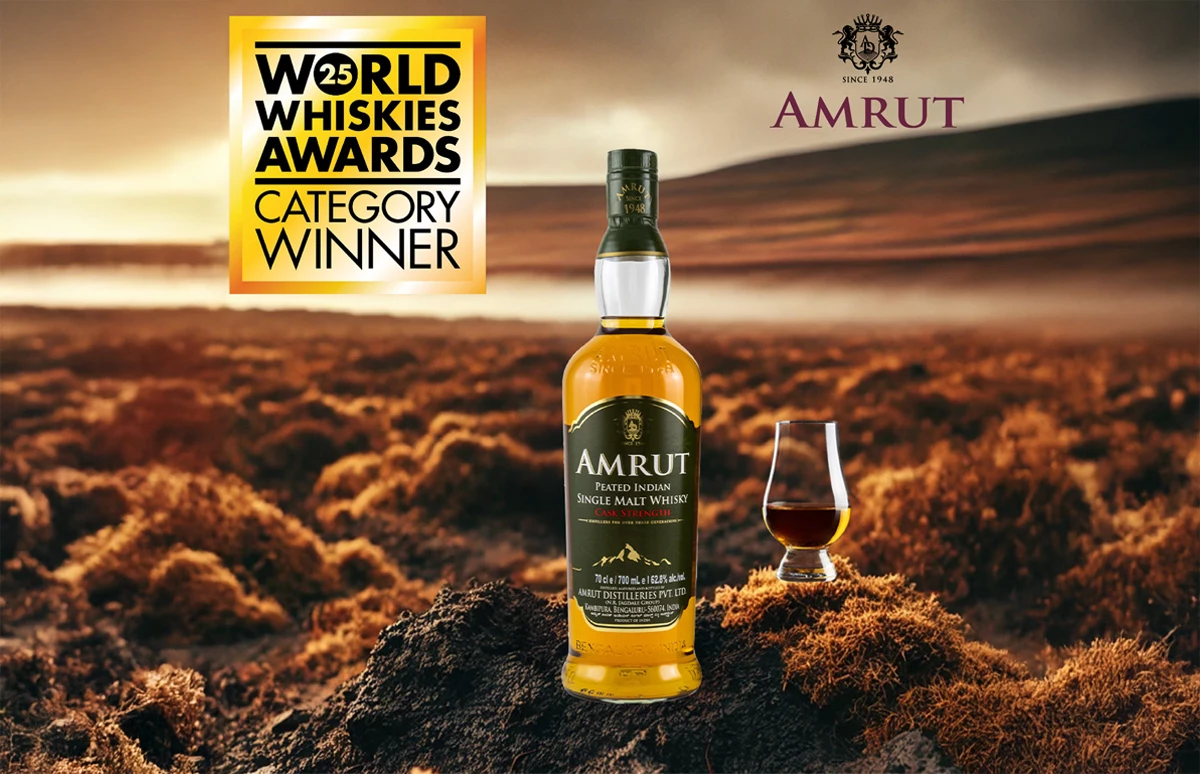 Amrut Peated Indian Single Malt Whisky wint goud en category winner op World Whiskies Awards 2025