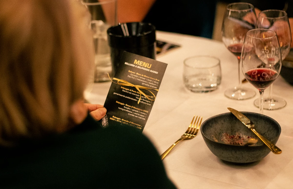 Tweede gang: Rosso di Montalcino en tortellini op Bellussi & Belpoggio diner in het Experience Centre   3