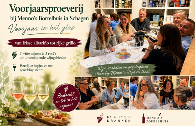 Voorjaarsproeverij bij Menno’s Borrelhuis in Schagen: van frisse albariño tot rijke grillo