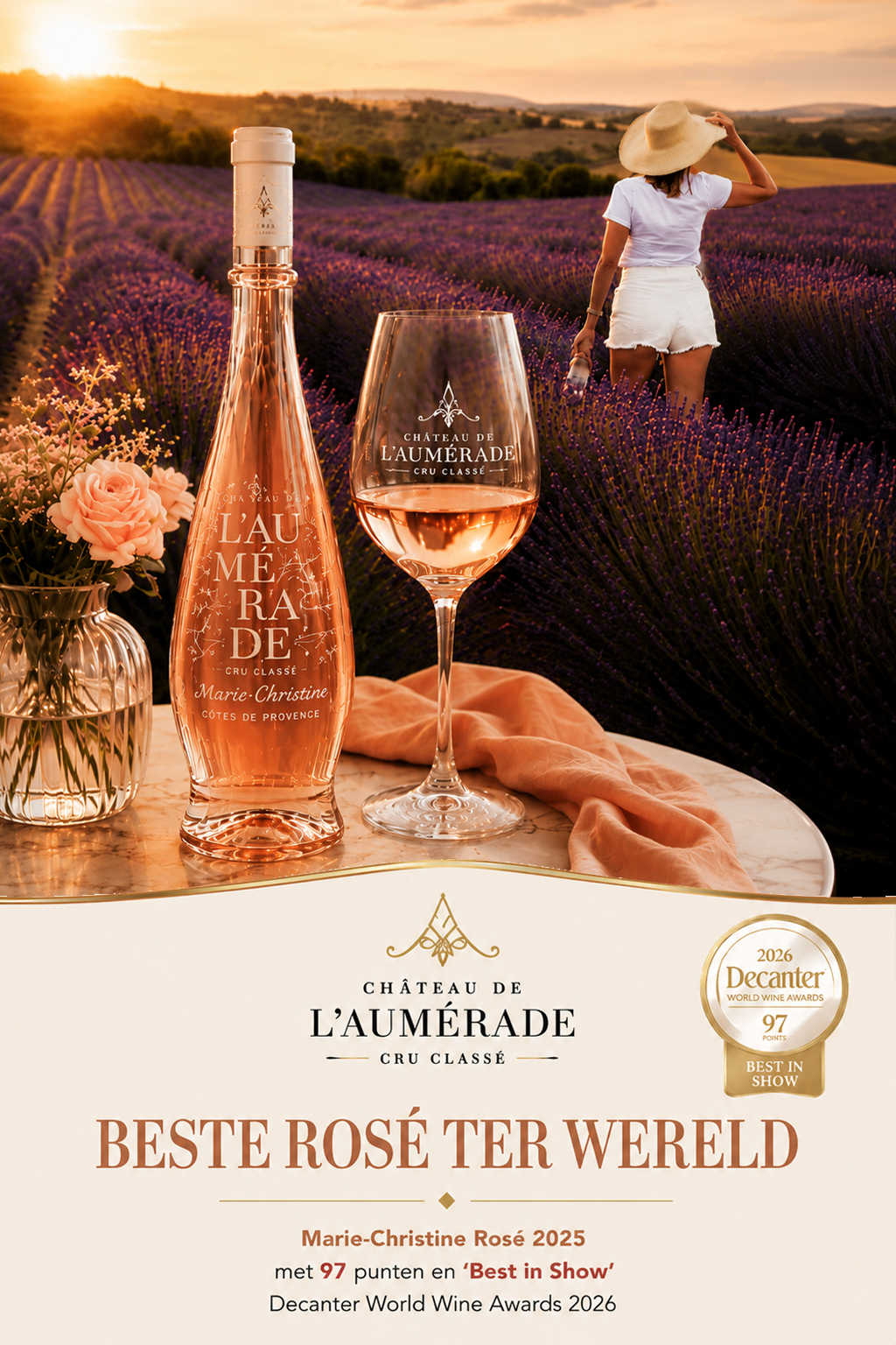 Marie-Christine Rosé 2025 van Château de l'Aumérade bekroond als beste rosé ter wereld tijdens de Decanter World Wine Awards 2026
