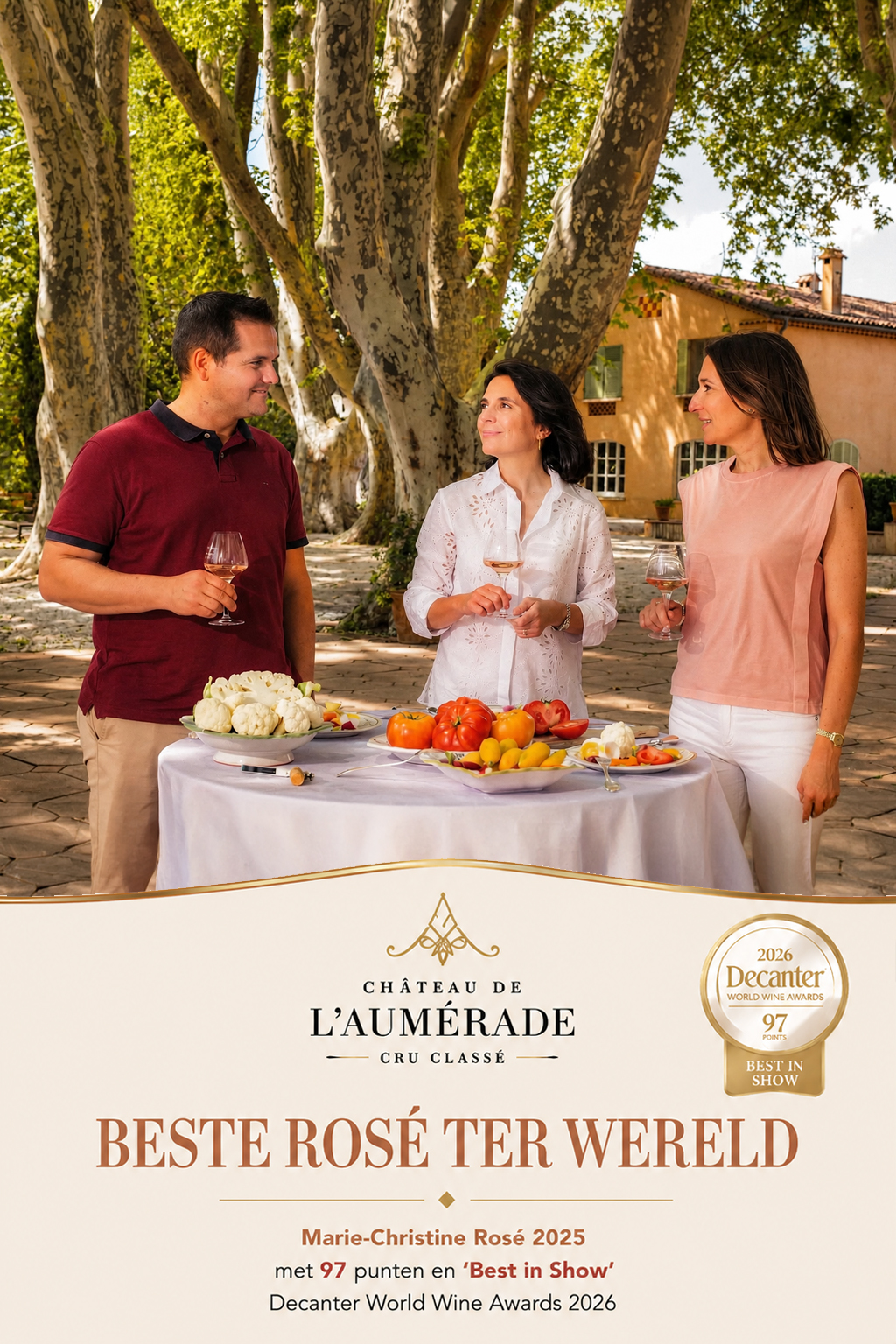 Château de l'Aumérade Marie-Christine Rosé 2025 met Best in Show-onderscheiding van de Decanter World Wine Awards 2026.