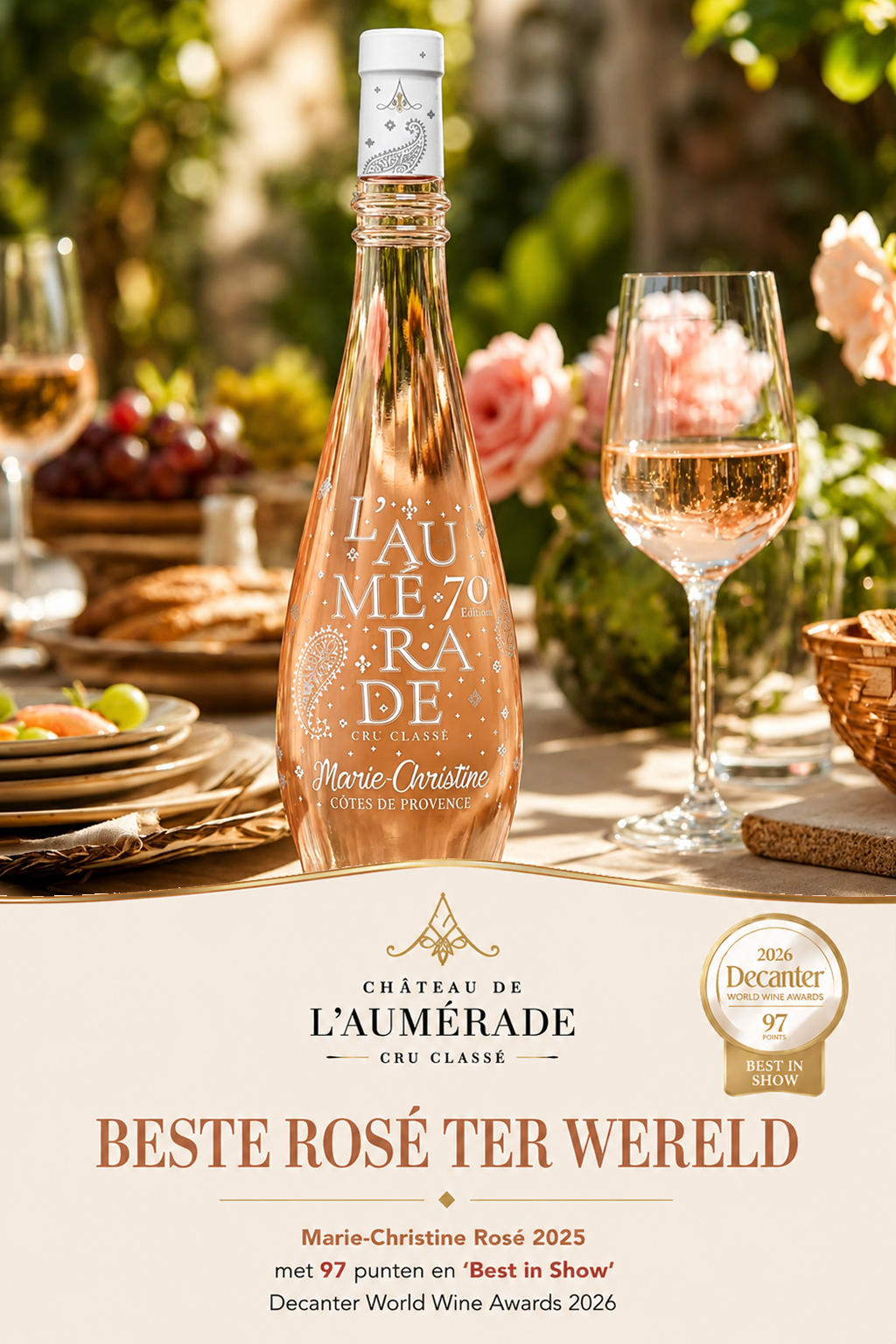 Bekroonde Provence-rosé van Château de l'Aumérade met 97 punten en Best in Show bij Decanter 2026.