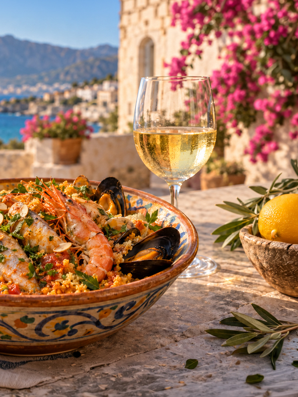 Pellegrino Senaría Grillo Superiore bij Siciliaanse viscouscous 