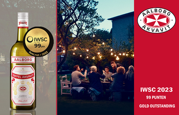 Aalborg Taffel Akvavit op IWSC 2023 beoordeeld met 99 punten en Gold Outstanding Award
