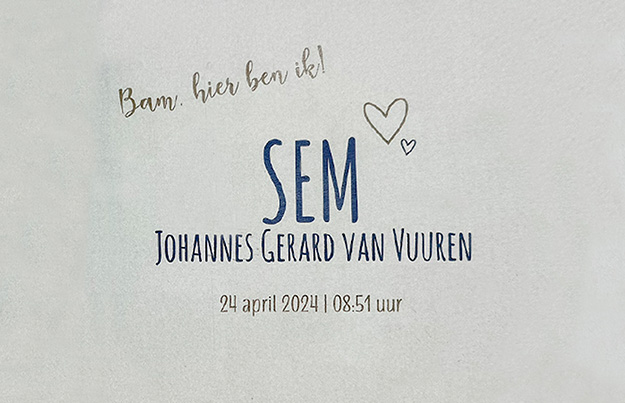 Linda en Gijs verwelkomen vol trots hun zoon Sem