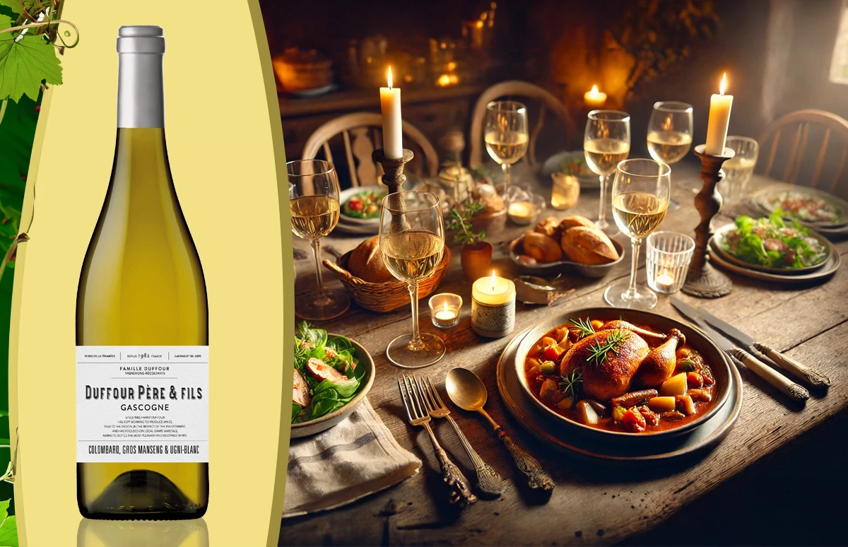 Duffour Cotes de Gascogne Blanc met Poulet Basquaise en Salade Landaise