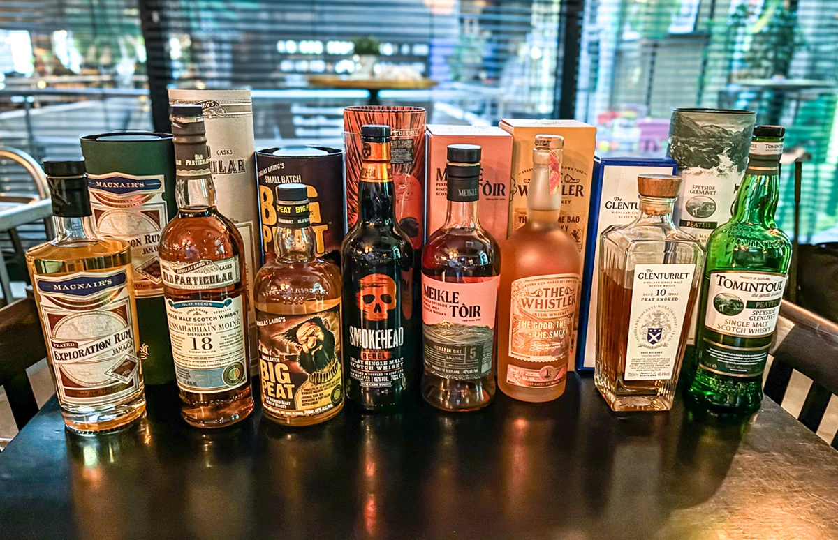 Line-up peated whiskyproeverij Wijnhuis Best 2024