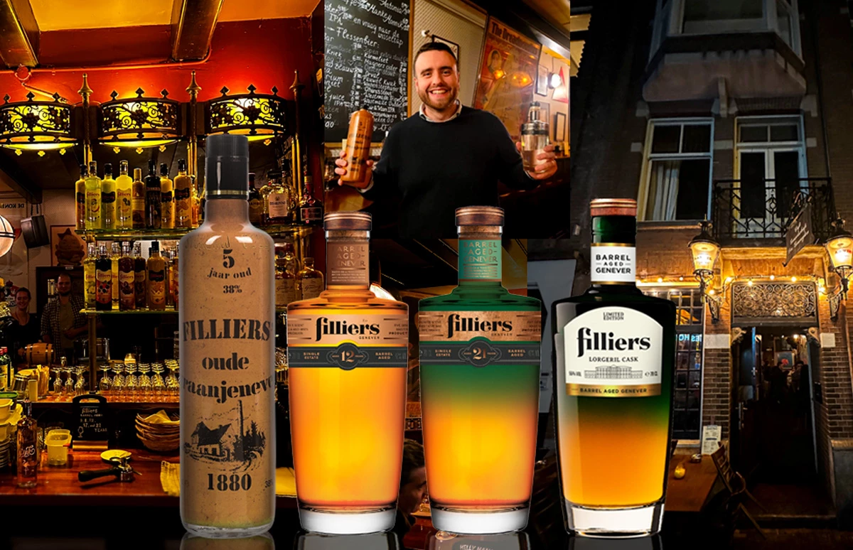 Filliers jeneverproeverij in Café Genootschap der Geneugten in Amsterdam