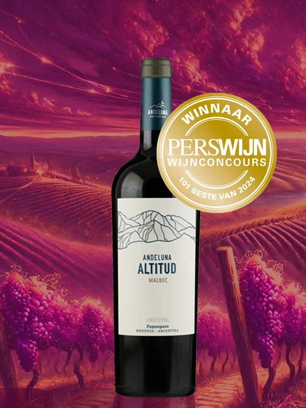 Goud: Andeluna Altitud Malbec 2021 - Perswijn Wijnconcours 2024