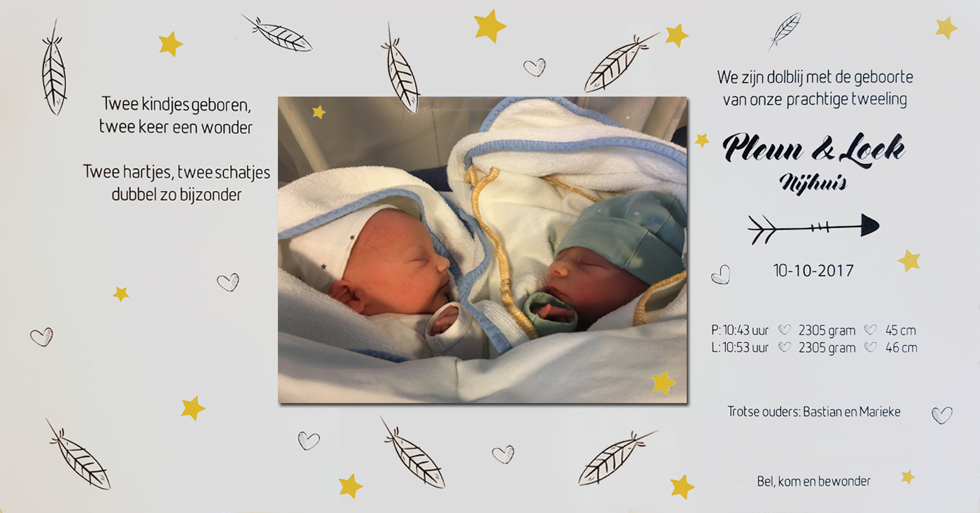 Hoera een tweeling voor Bastian en en Marieke